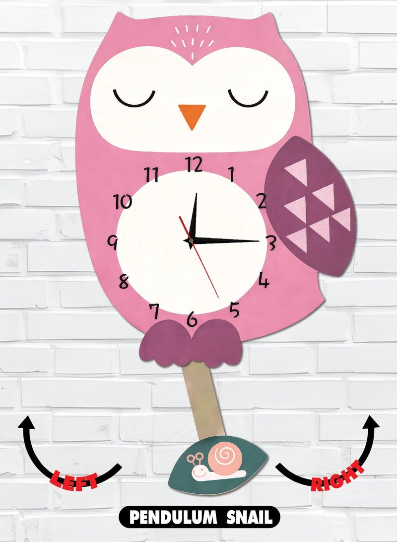 A high-quality, elegantly designed owl-shaped pendulum wall clock with cheerful colors and a gentle movement; easy to install and suitable for various uses and decors. - Image 1